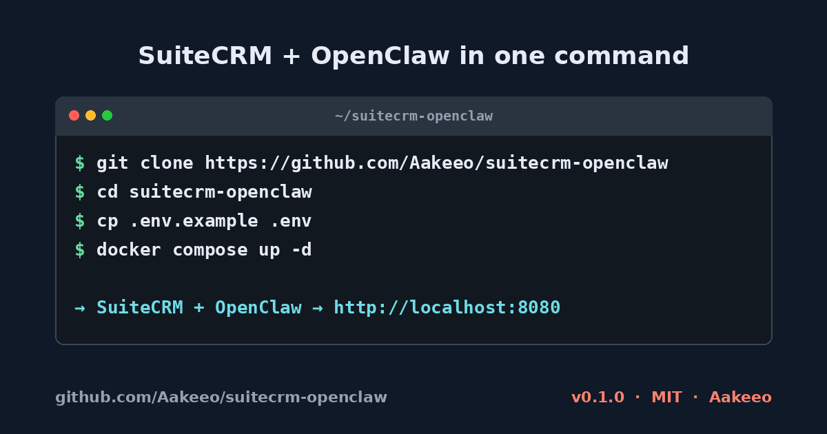 SuiteCRM + OpenClaw in One Docker Command | Aakeeo
